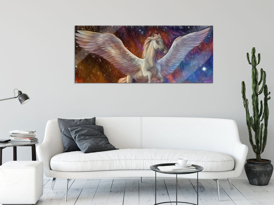 Weißer Pegasus mit Engelsflügel, Glasbild Panorama