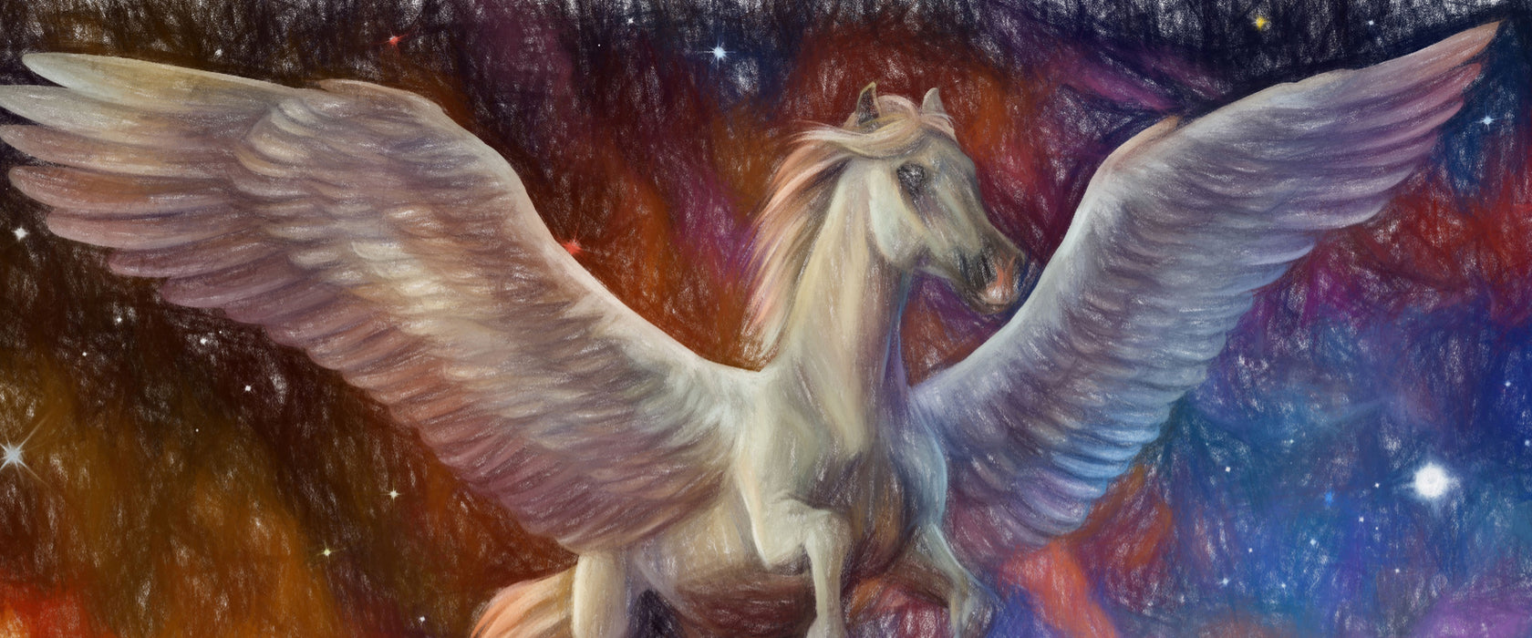 Weißer Pegasus mit Engelsflügel, Glasbild Panorama