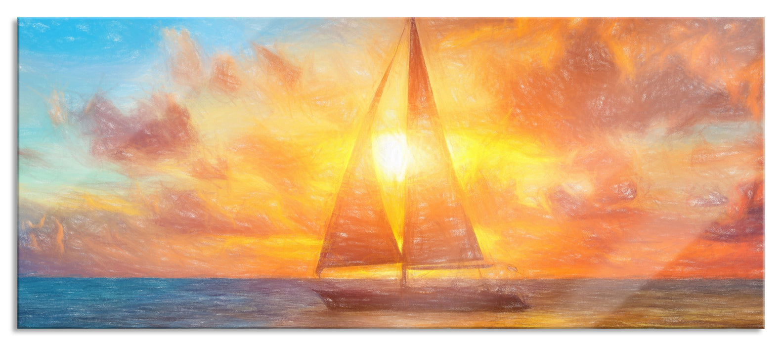 Pixxprint Segelboot nahgelegen der Küste, Glasbild Panorama