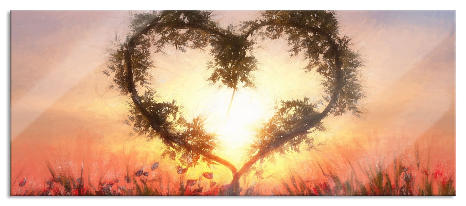 Pixxprint Herz aus Bambus, Glasbild Panorama