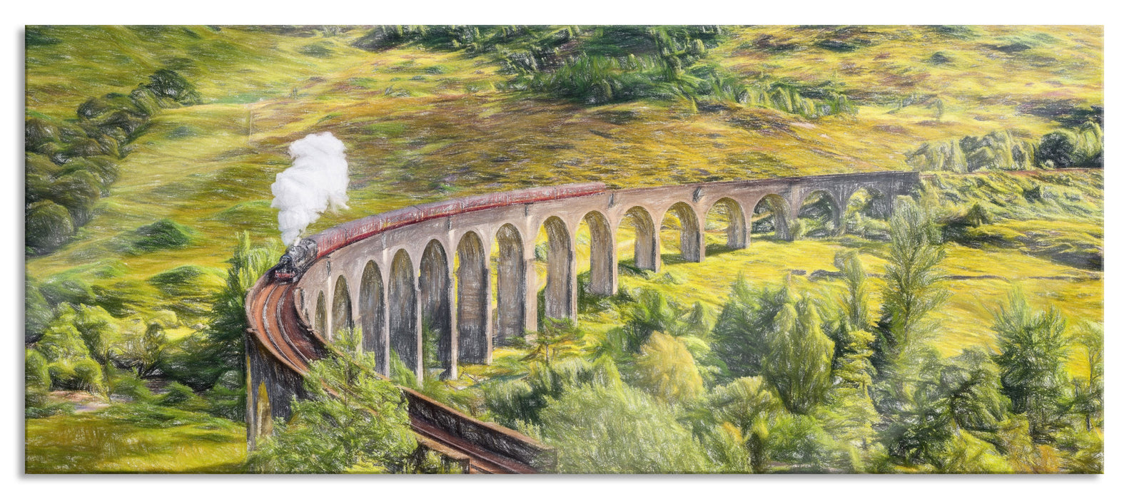 Pixxprint Eisenbahnviadukt in Schottland, Glasbild Panorama