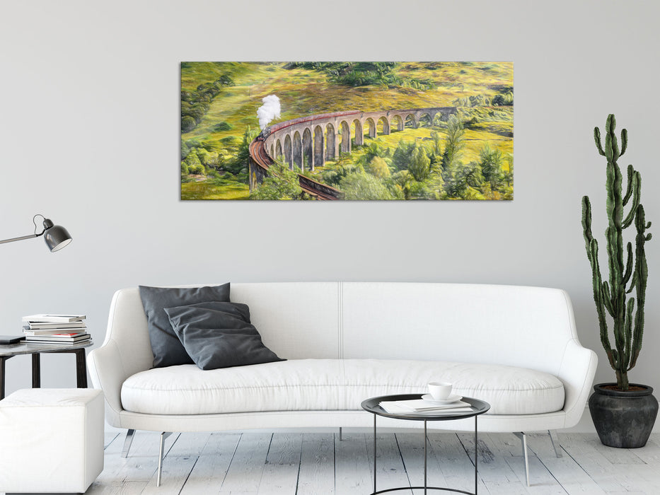 Eisenbahnviadukt in Schottland, Glasbild Panorama