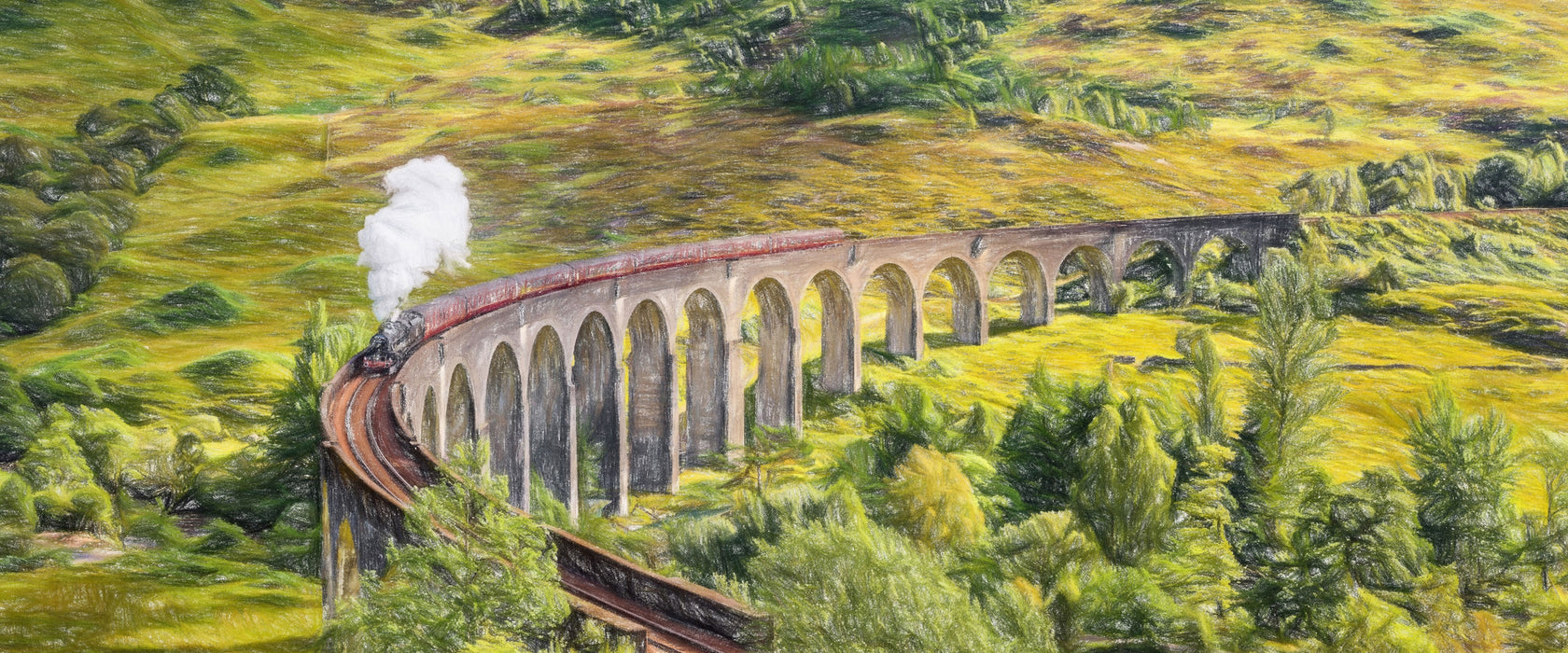 Eisenbahnviadukt in Schottland, Glasbild Panorama