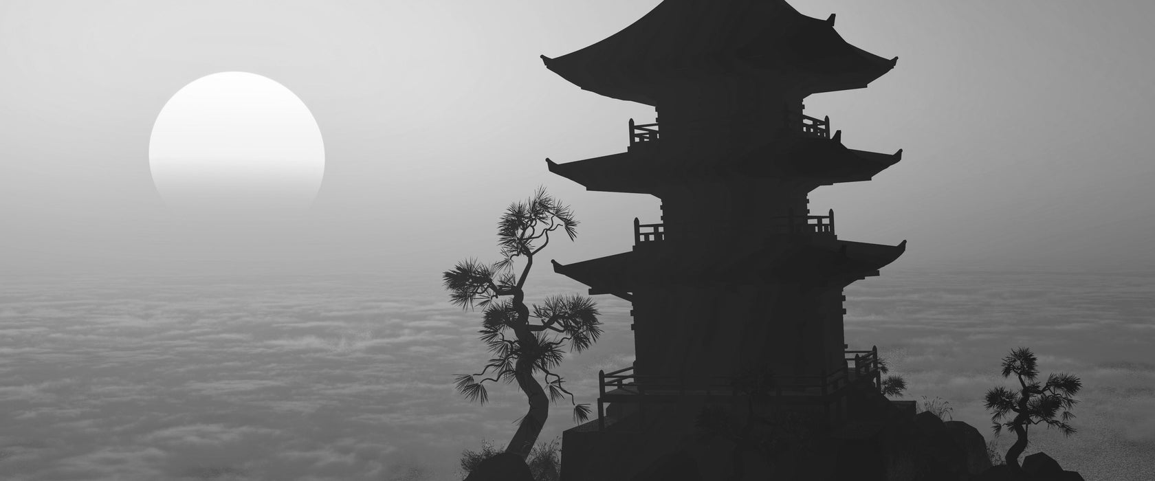 Buddhistischer Tempel in Asien, Glasbild Panorama