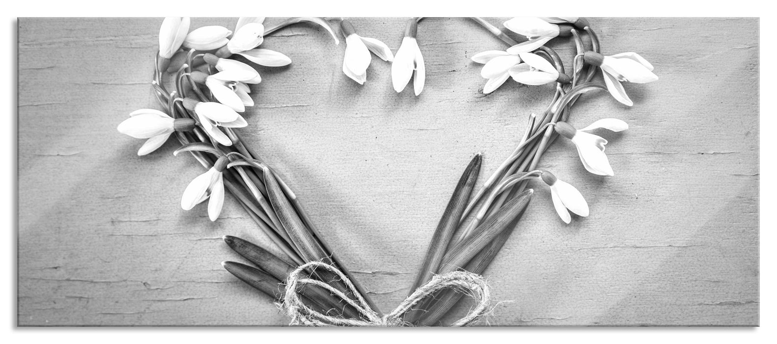 Pixxprint Herz aus Blumen Kunst B&W, Glasbild Panorama