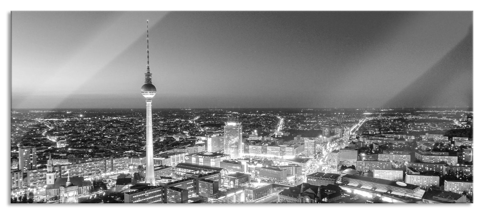 Pixxprint Berlin City Panorama Kunst B&W, Glasbild Panorama