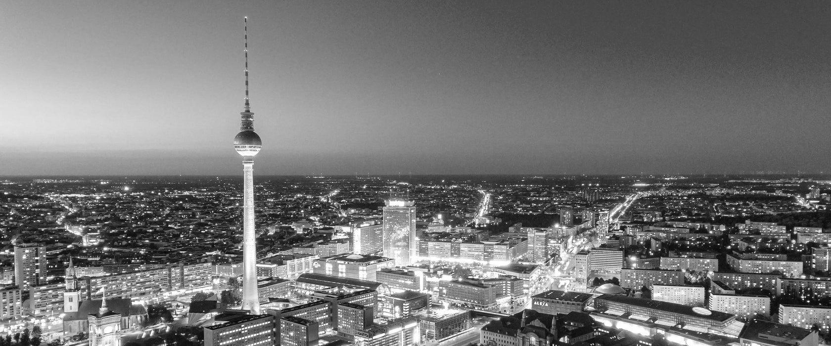 Berlin City Panorama Kunst B&W, Glasbild Panorama