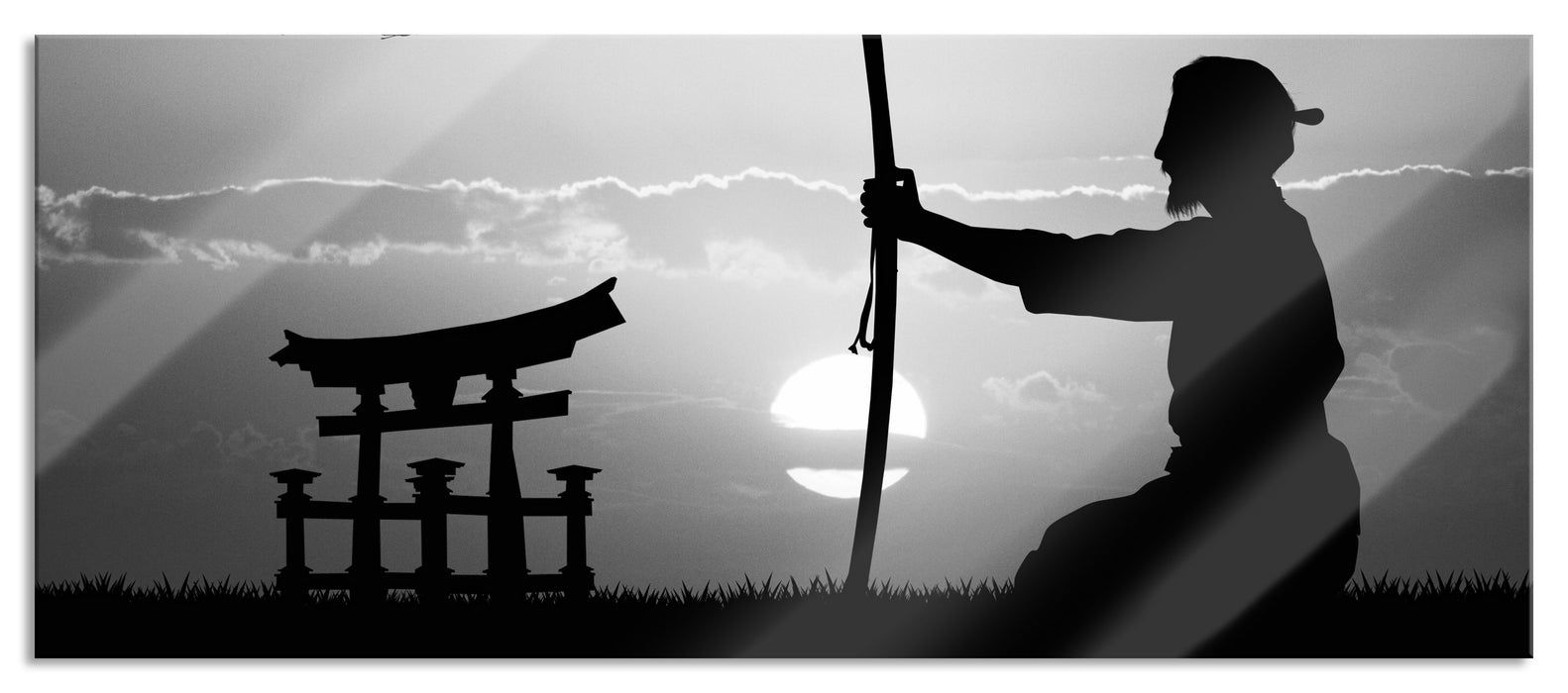 Pixxprint Samurai-Meister vor Horizont, Glasbild Panorama