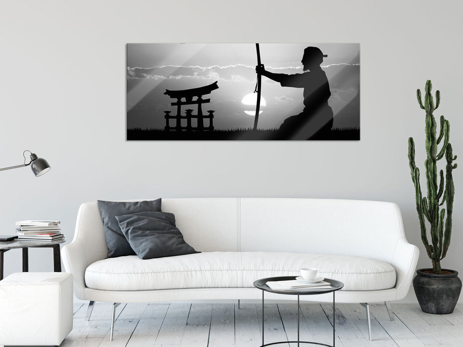 Samurai-Meister vor Horizont, Glasbild Panorama