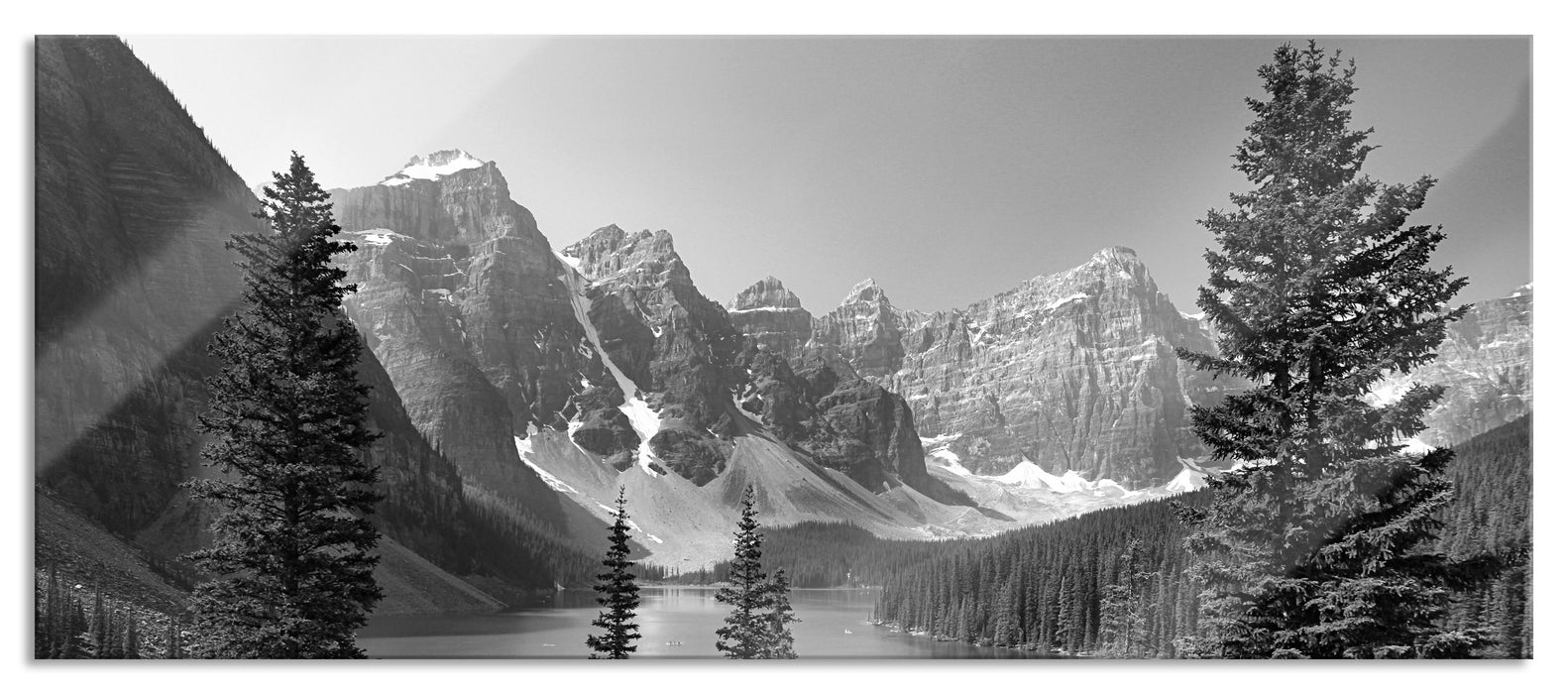 Moraine Lake kanadische Berge, Glasbild Panorama