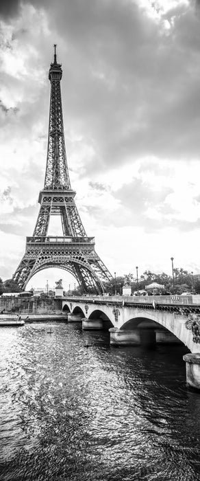 Eiffelturm in Paris Kunst B&W, Glasbild Panorama