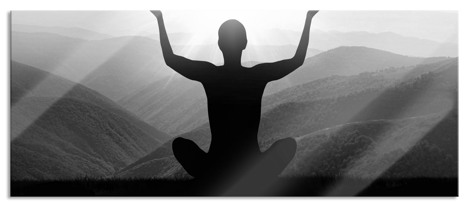 Pixxprint Yoga in den Bergen, Glasbild Panorama