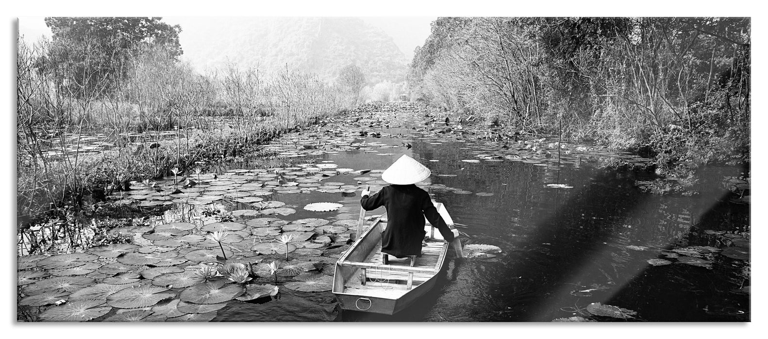 Pixxprint Yen-Stream Vietnam, Glasbild Panorama