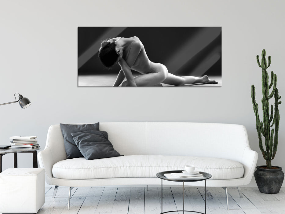 sexy Frau macht Yoga, Glasbild Panorama