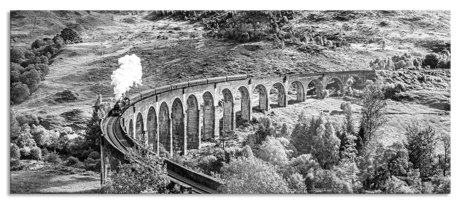 Pixxprint Eisenbahnviadukt in Schottland, Glasbild Panorama