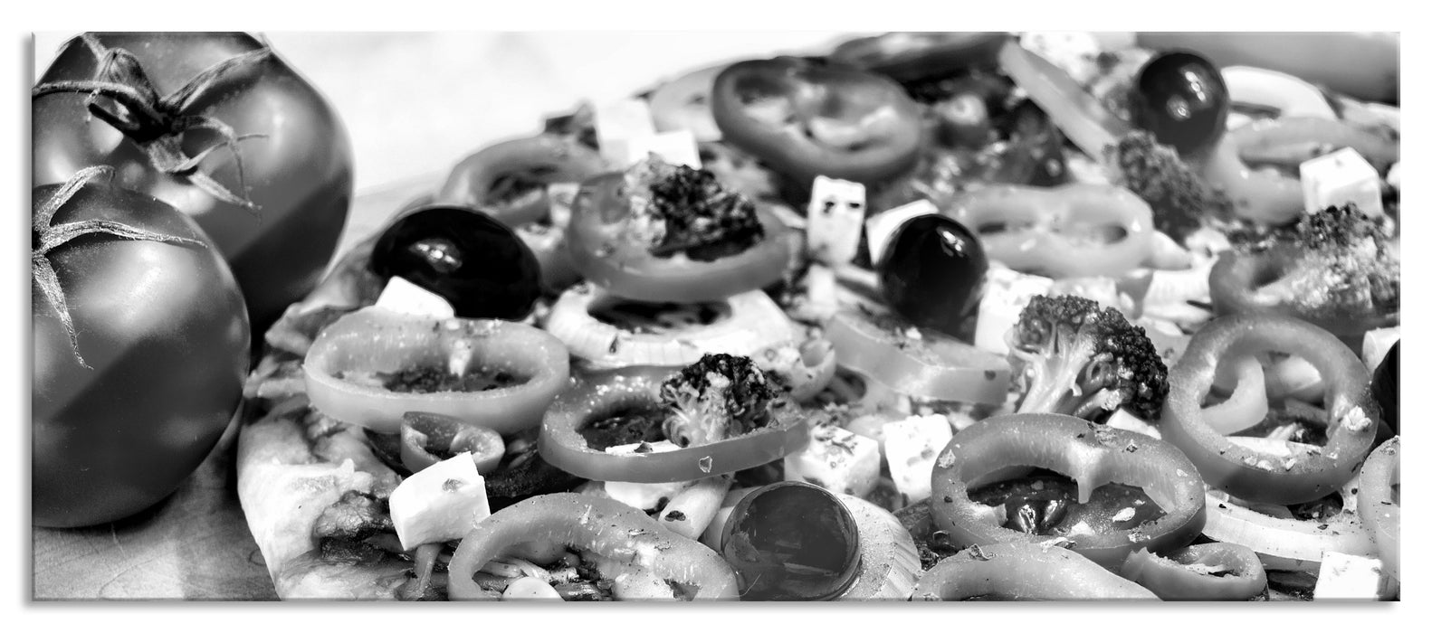 Pixxprint Pizza Salami Italien Italy, Glasbild Panorama