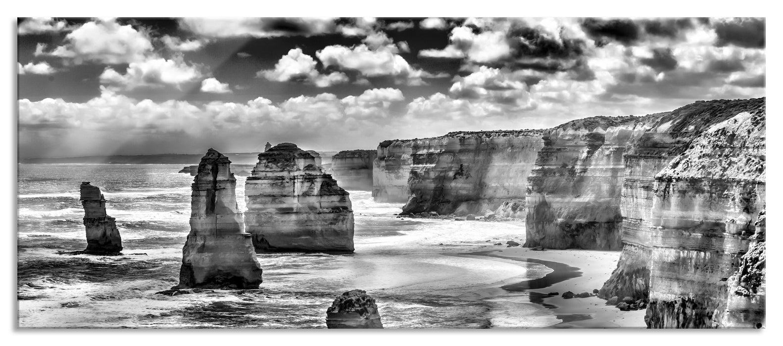 Pixxprint Meer klippe küste Steine Strand, Glasbild Panorama