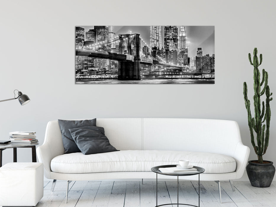 New York City, Skyline bei Nacht, Glasbild Panorama