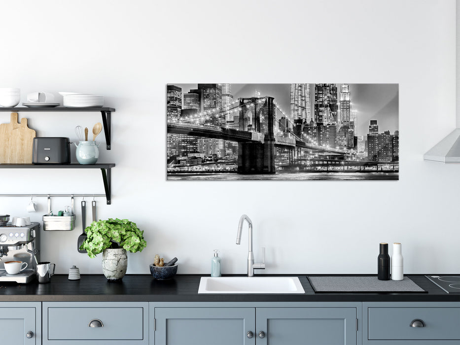 New York City, Skyline bei Nacht, Glasbild Panorama