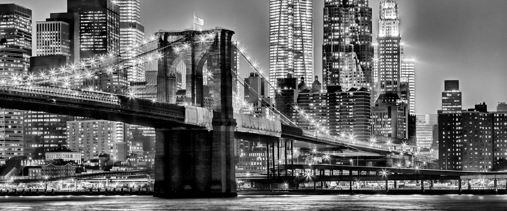 New York City, Skyline bei Nacht, Glasbild Panorama