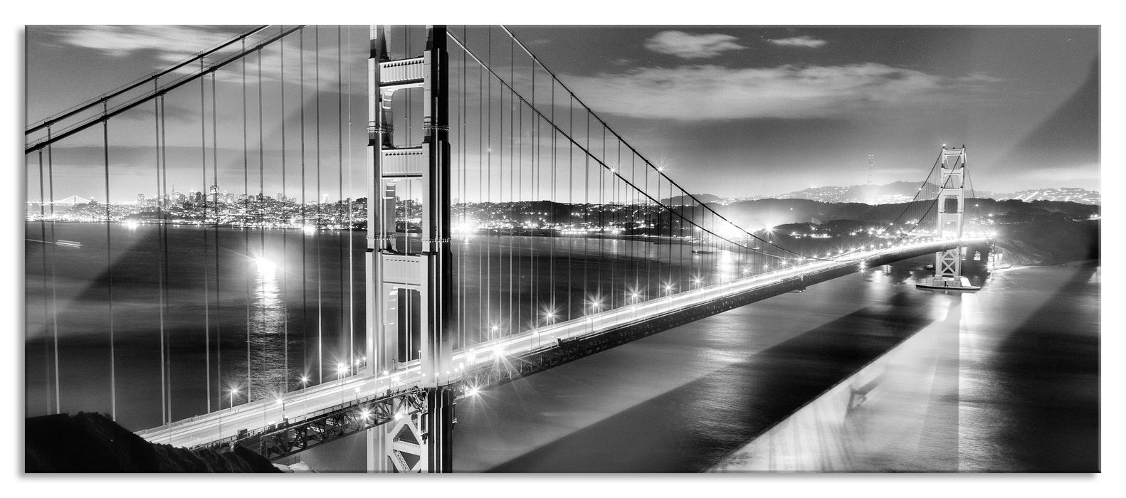 Pixxprint Golden Gate Bridge bei Nacht, Glasbild Panorama