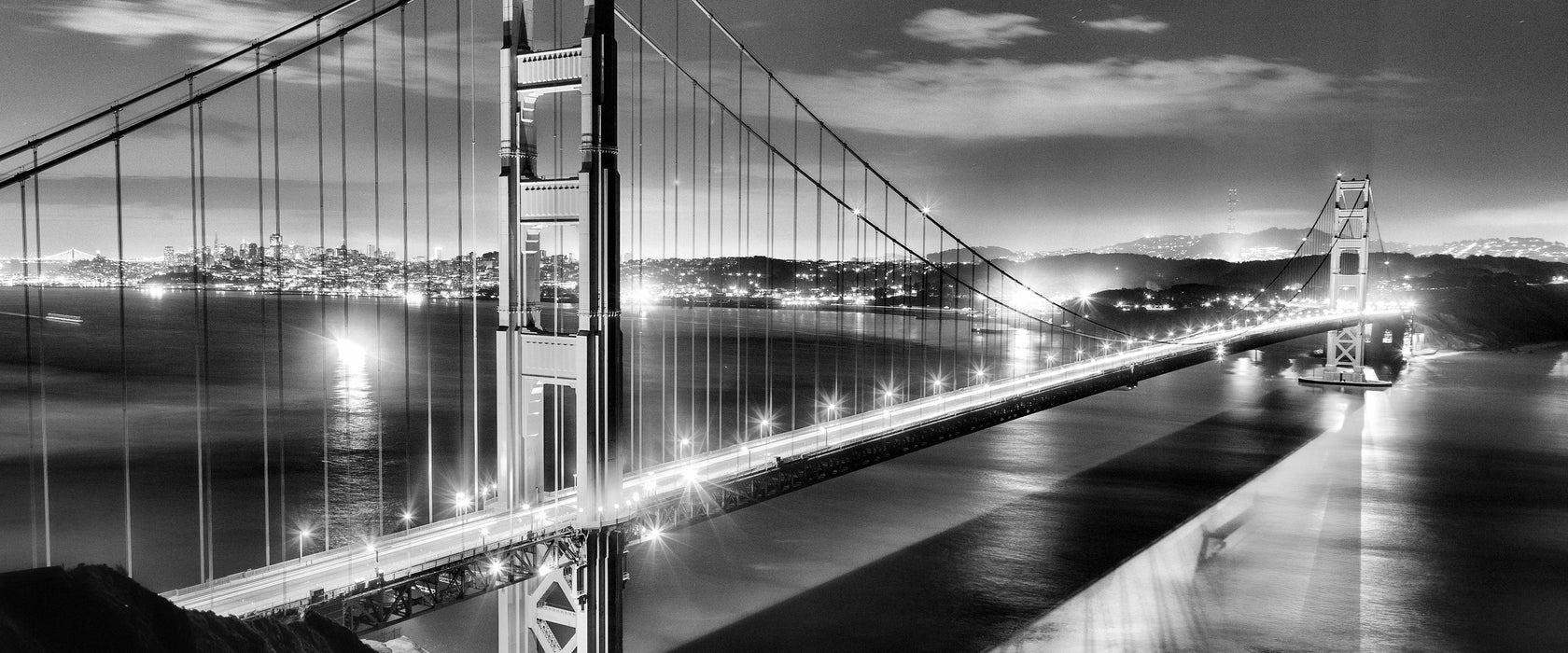 Golden Gate Bridge bei Nacht, Glasbild Panorama