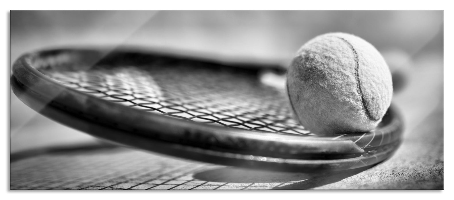 Pixxprint Tennischläger mit Bällen, Glasbild Panorama