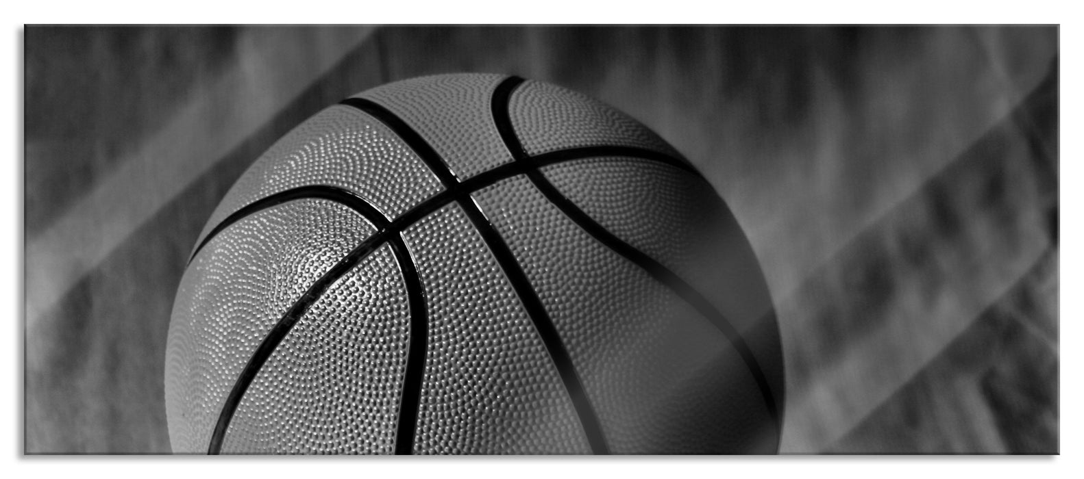 Pixxprint Basketball schwarzer Hintergrund, Glasbild Panorama