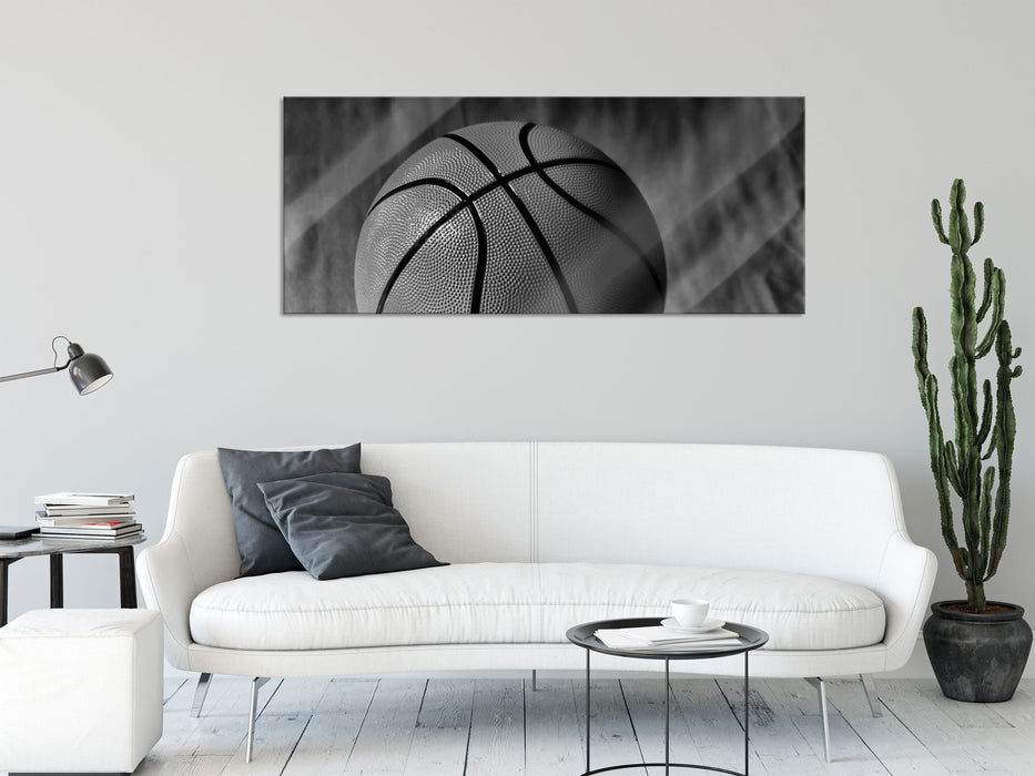Basketball schwarzer Hintergrund, Glasbild Panorama