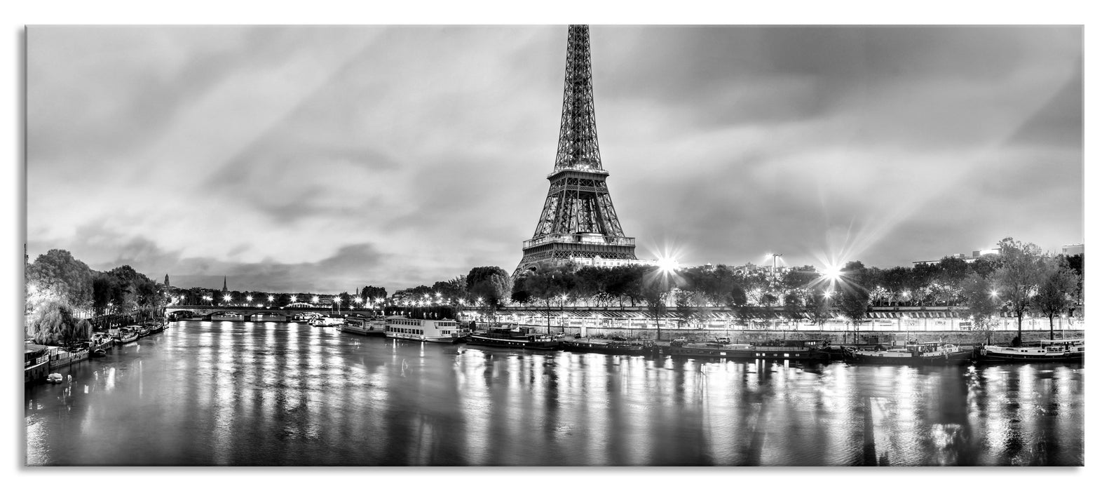 Pixxprint Eifelturm Paris bei Nacht, Glasbild Panorama