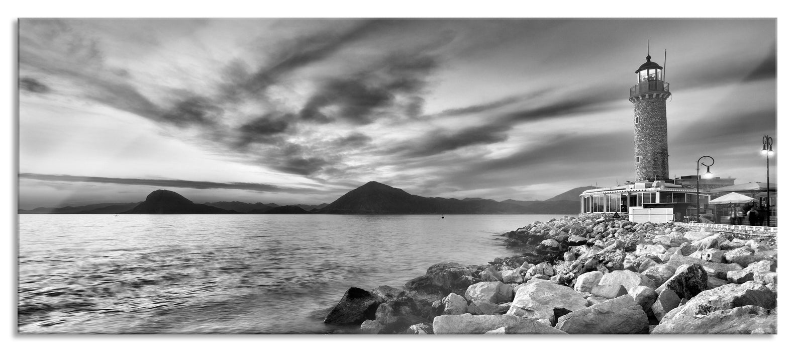 Pixxprint Leuchtturm bei Ebbe, Glasbild Panorama
