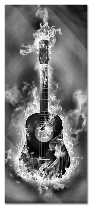 Brennende Gitarre, Heiße Flammen, Glasbild Panorama
