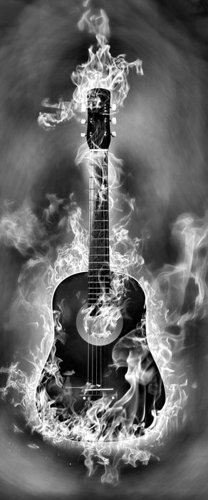 Brennende Gitarre, Heiße Flammen, Glasbild Panorama