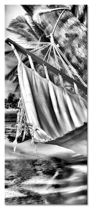 Pixxprint Malediven Palme Strand Sonne, Glasbild Panorama