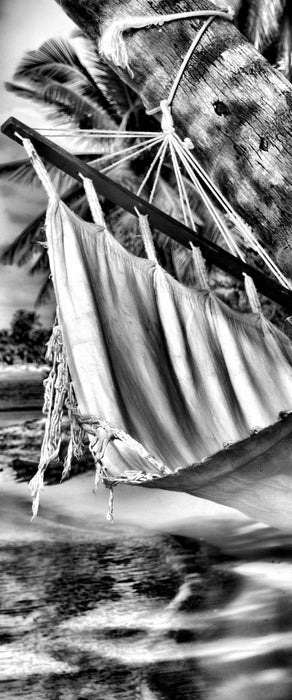 Malediven Palme Strand Sonne, Glasbild Panorama