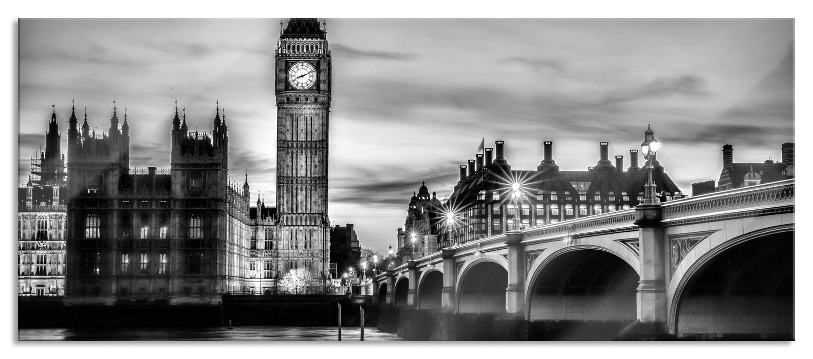 Pixxprint Big Ben bei Nacht, Glasbild Panorama