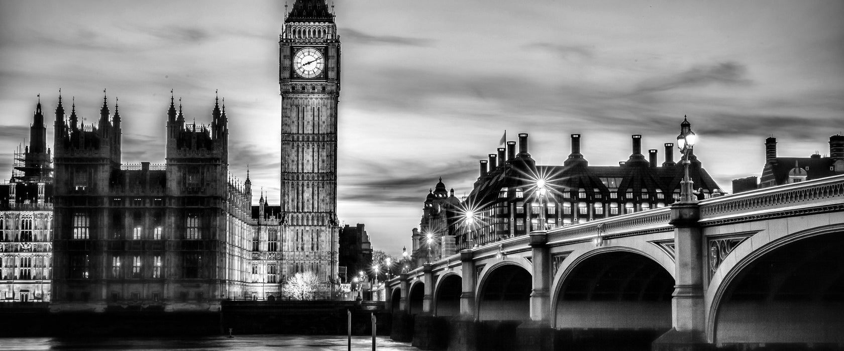 Big Ben bei Nacht, Glasbild Panorama