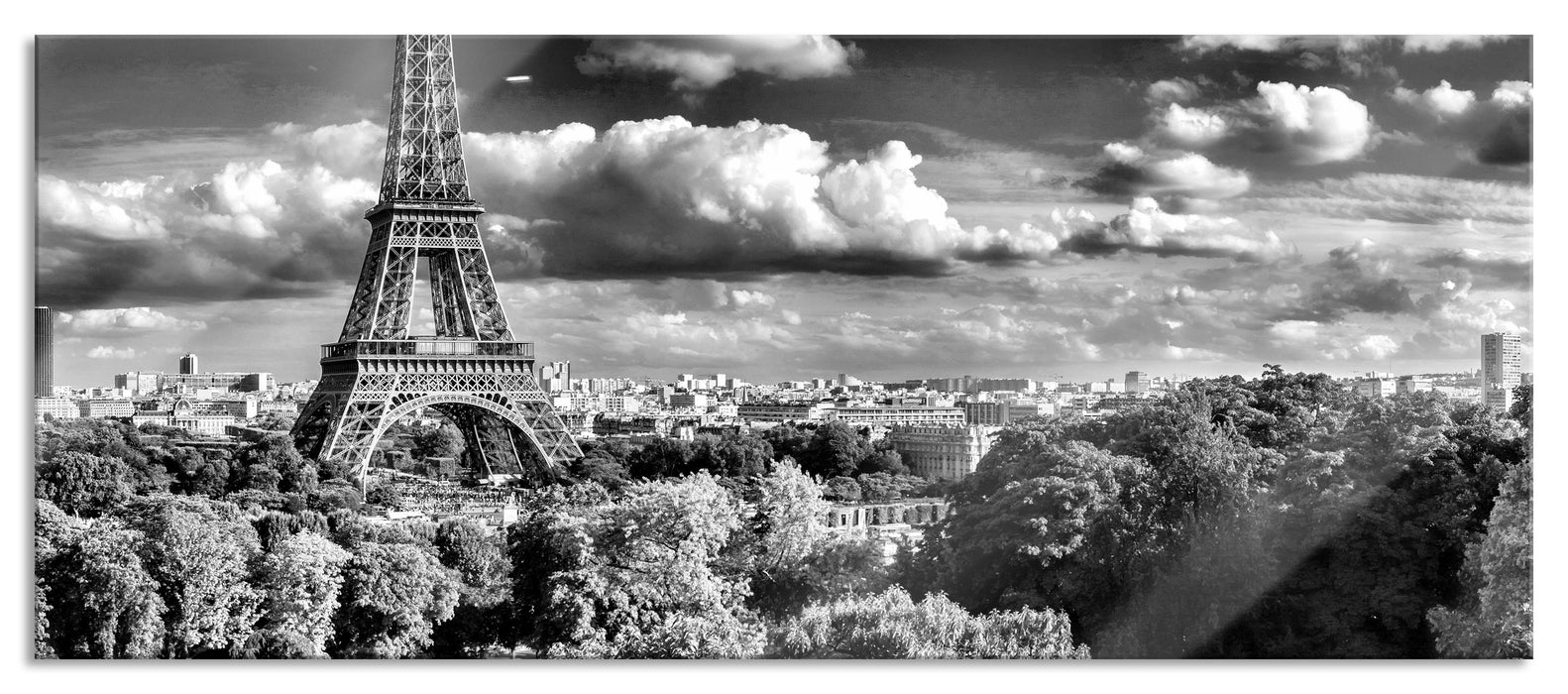 Pixxprint Riesiger Eiffelturm in Paris, Glasbild Panorama