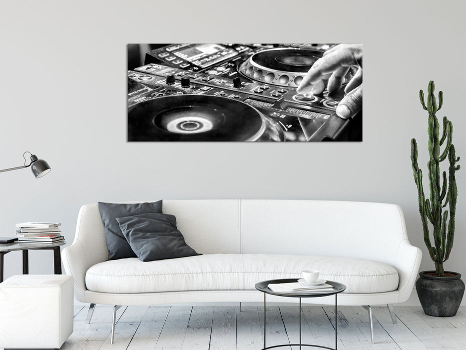 Modern beleuchteter DJ Pult, Glasbild Panorama