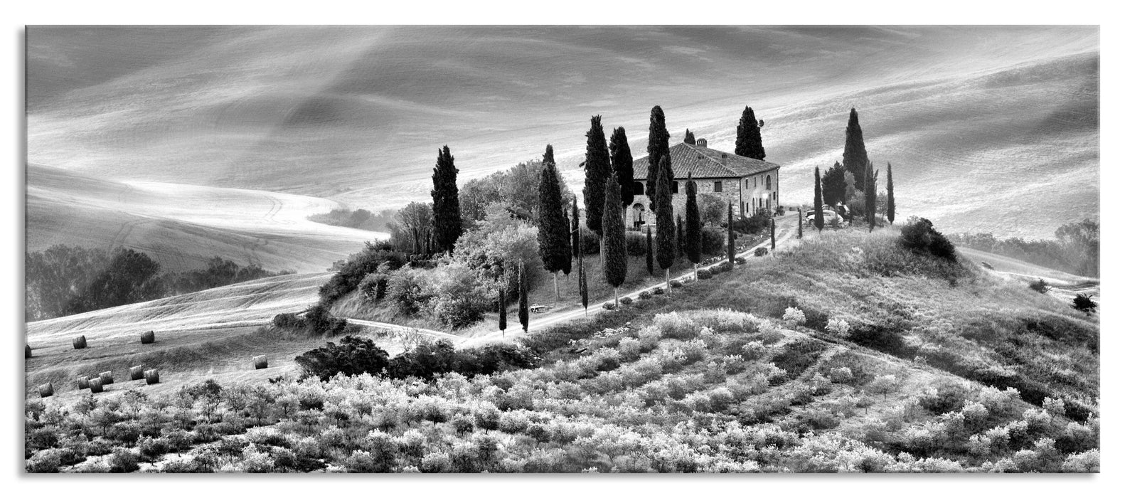 Wunderschöne Toskana Landschaft, Glasbild Panorama