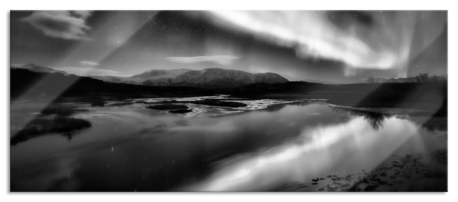 Pixxprint Polarlichter in Skandinavien, Glasbild Panorama