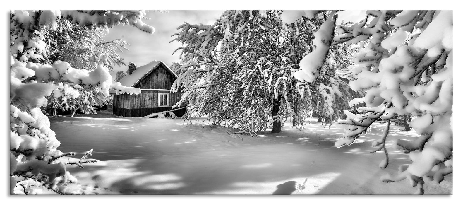 Pixxprint Winterlandschaft mit Hütte, Glasbild Panorama