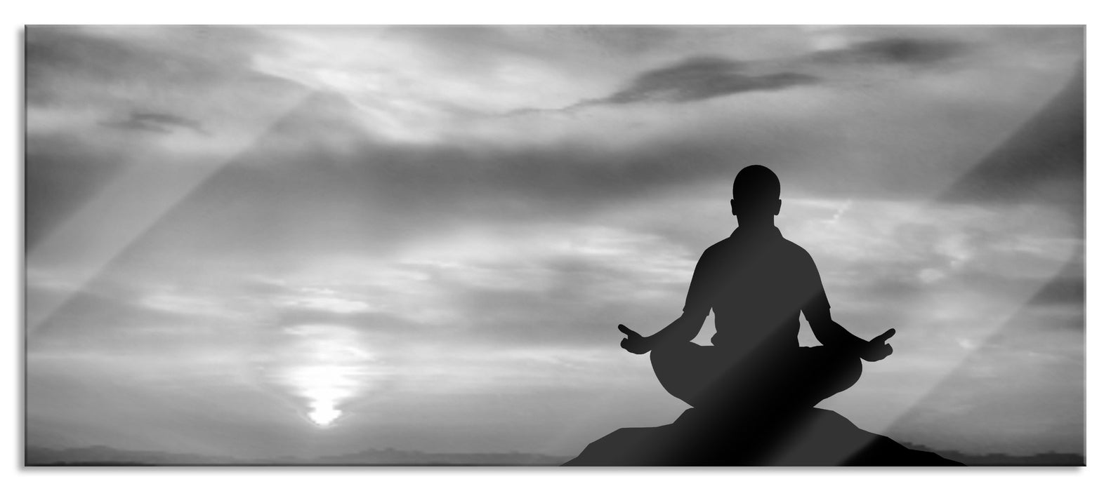 Pixxprint Meditation im Sonnenuntergang, Glasbild Panorama