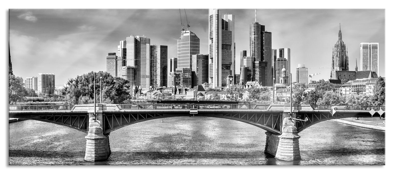 Pixxprint Skyline von Frankfurt am Main, Glasbild Panorama