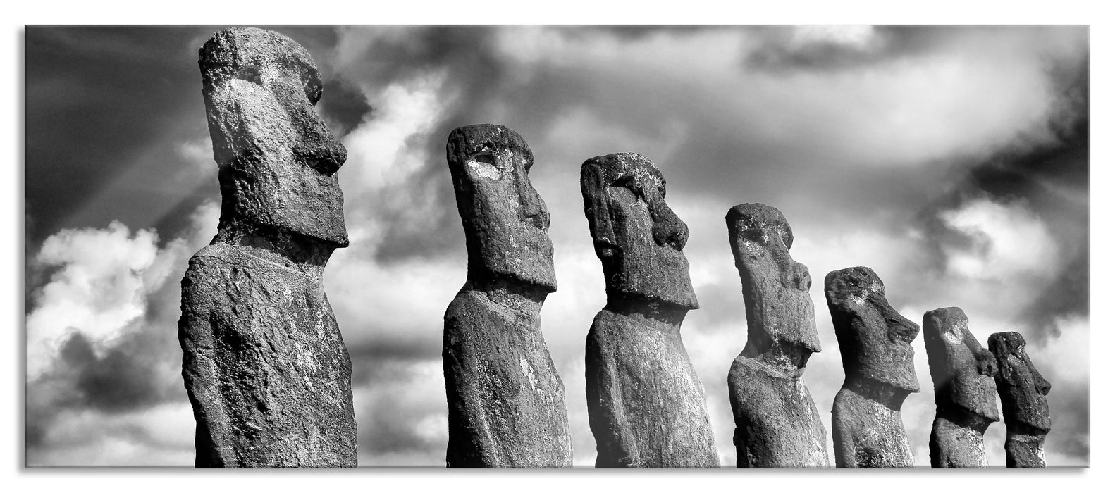 Pixxprint Moai Statuen auf den Osterinseln, Glasbild Panorama