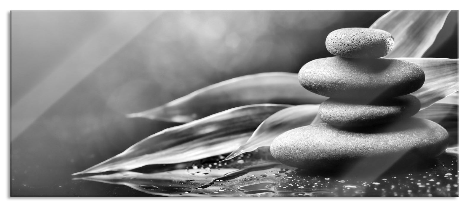 Zen Steine mit Blättern, Glasbild Panorama