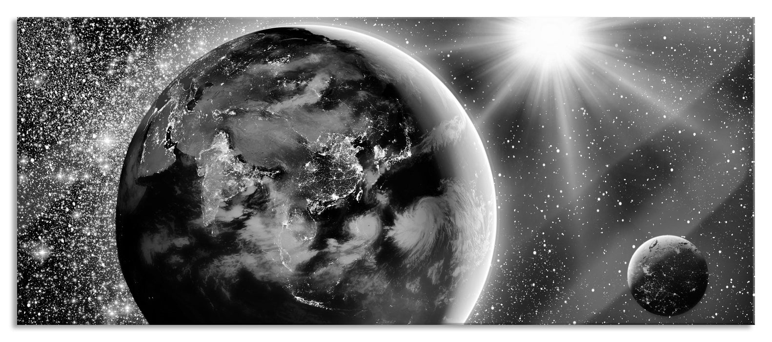 Erde im Weltall, Glasbild Panorama