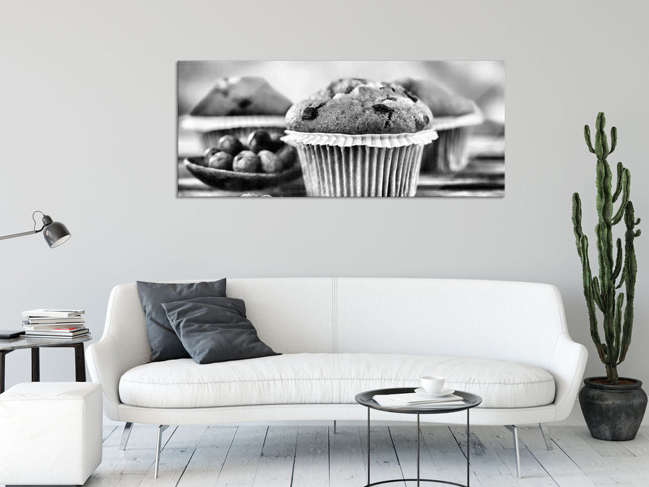 Muffins Blaubeeren, Glasbild Panorama