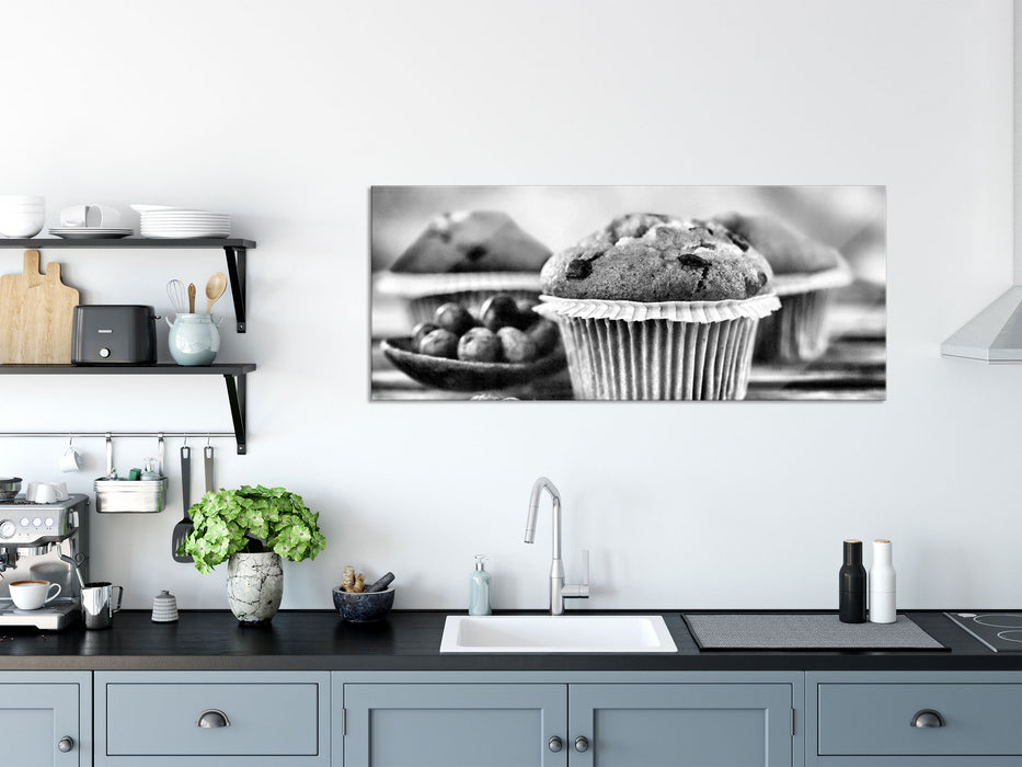 Muffins Blaubeeren, Glasbild Panorama