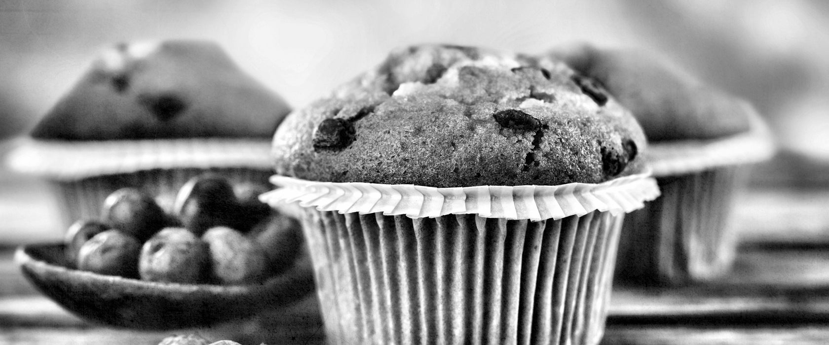 Muffins Blaubeeren, Glasbild Panorama